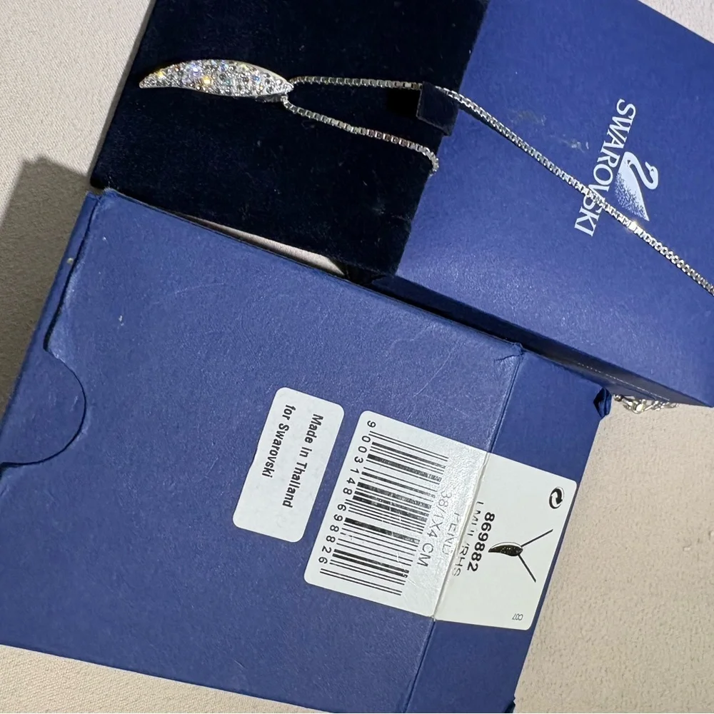 Swarovski Silver-Tone Crystal Curved Bar Necklace - Picture 8 of 8
